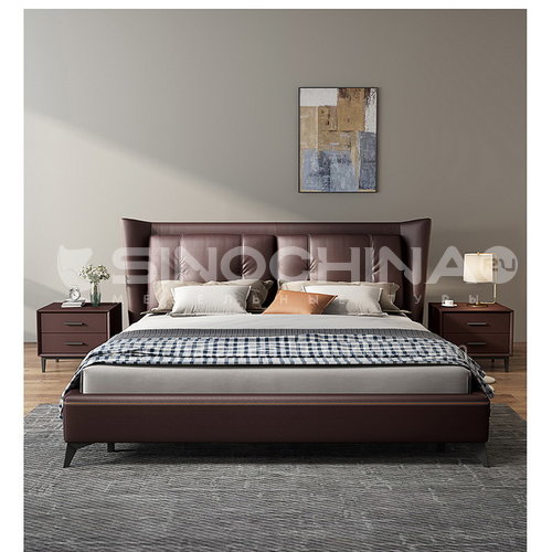 BC-3005 Russian imported larch, first-layer calf leather, solid wood board, high-density sponge, light luxury bed